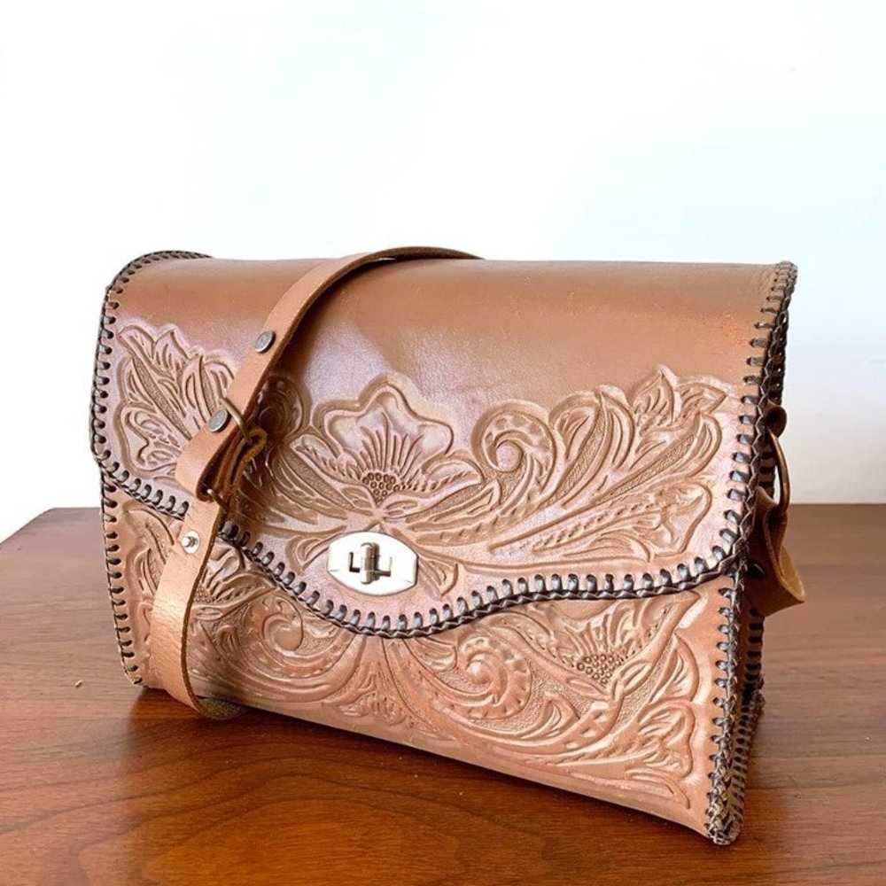 Leather Mexican Embossed Cross Body  Bag